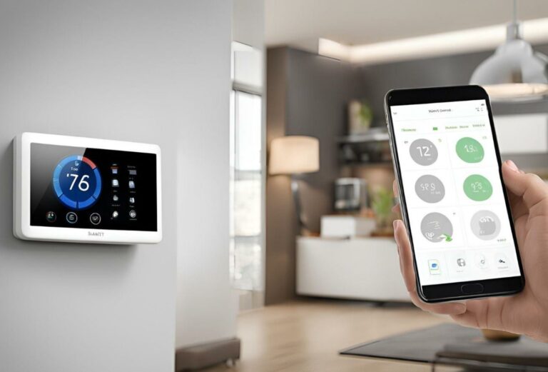 Modern European smart home with solar panels and smart home energy management system dashboard in 2026.